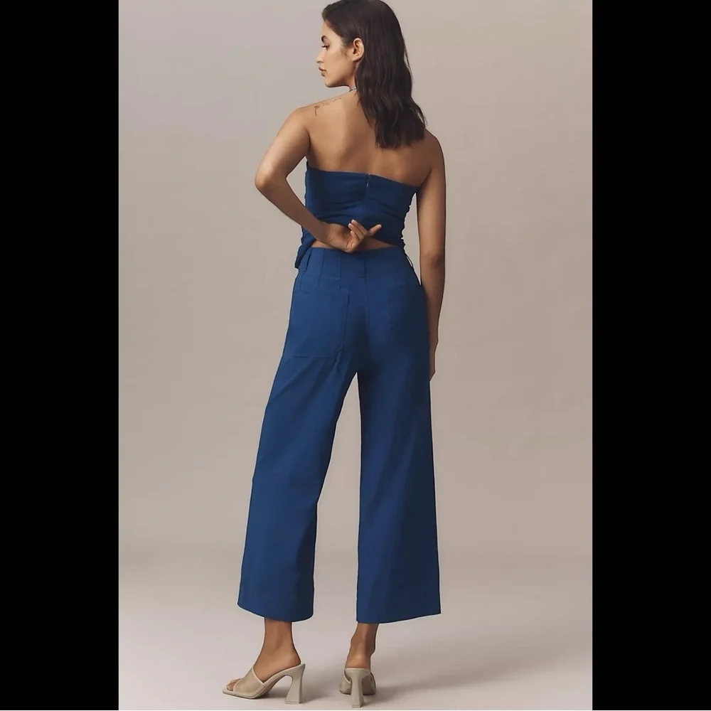 Anthropologie Maeve Colette The Magic Fabric Crop Wide Leg Pant Navy Blue 32 - Picture 3 of 13